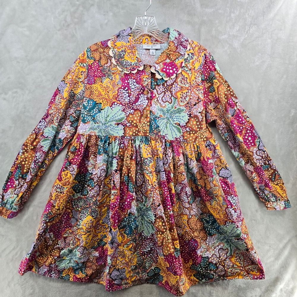 Kika Vargas Women M Anemone Mini Dress Scallop Collar Floral Babydoll Cotton